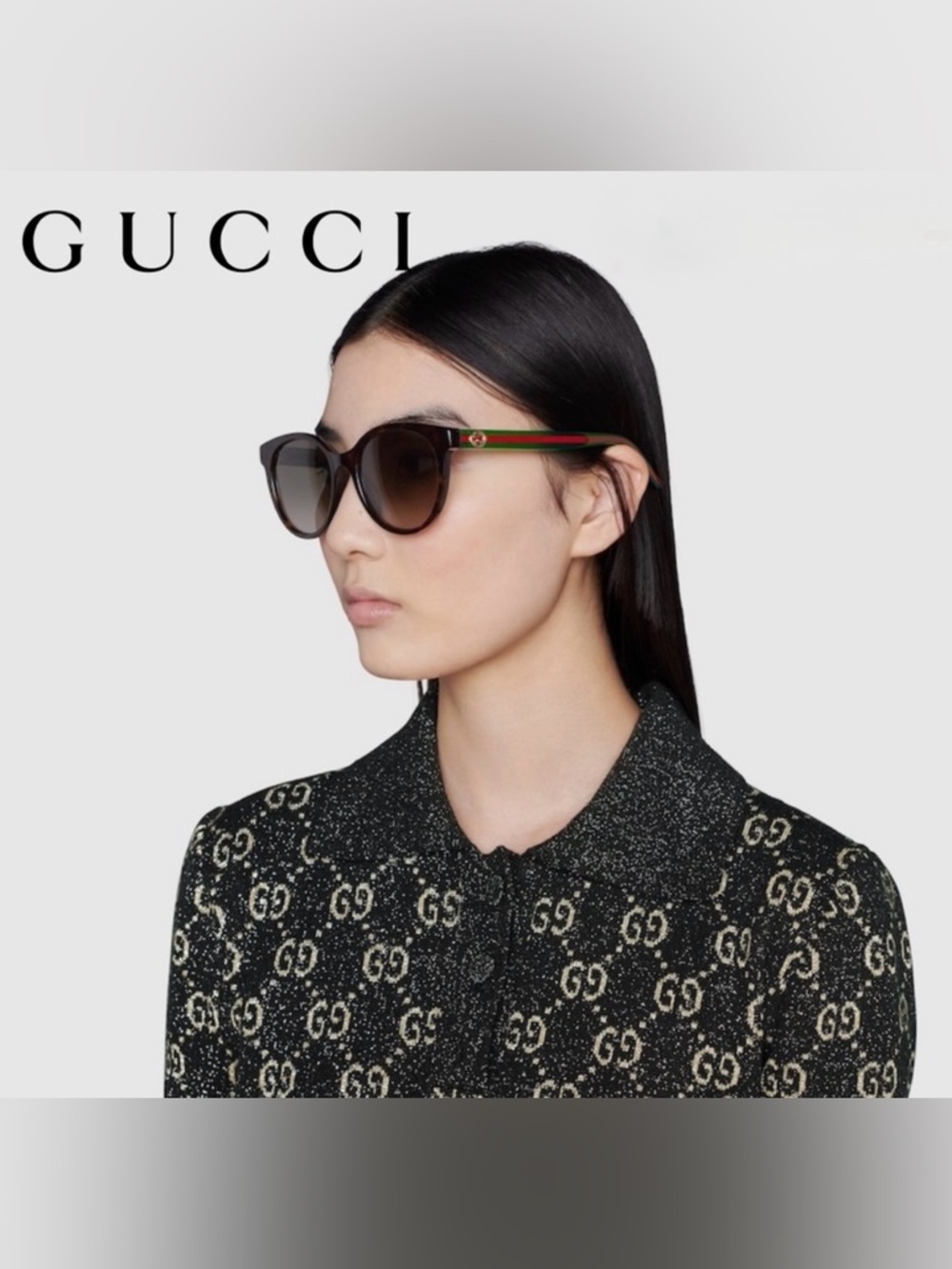 NEW [Gucci] Authenticated Luxury Round Sunglasses in Tortoiseshell/Green Acetate